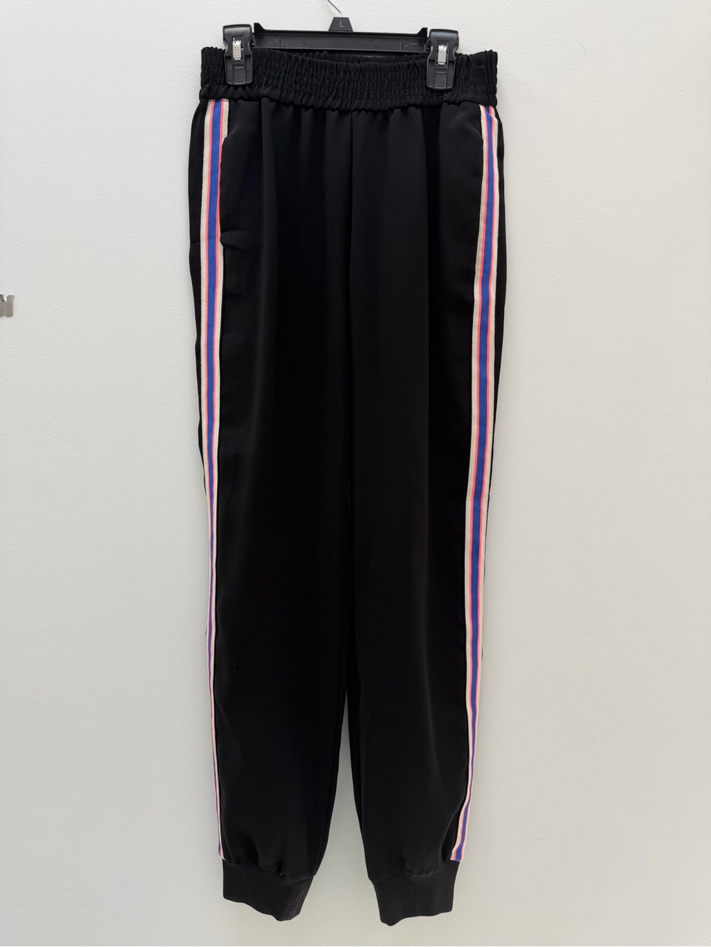 Zara Black Track Joggers with Pink & Blue Side Stripes